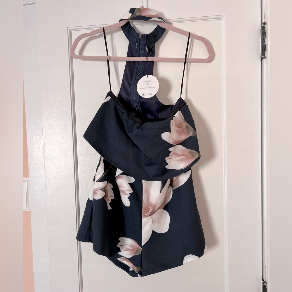 White Fox Boutique, Strapless Navy Playsuit/Romper, Small